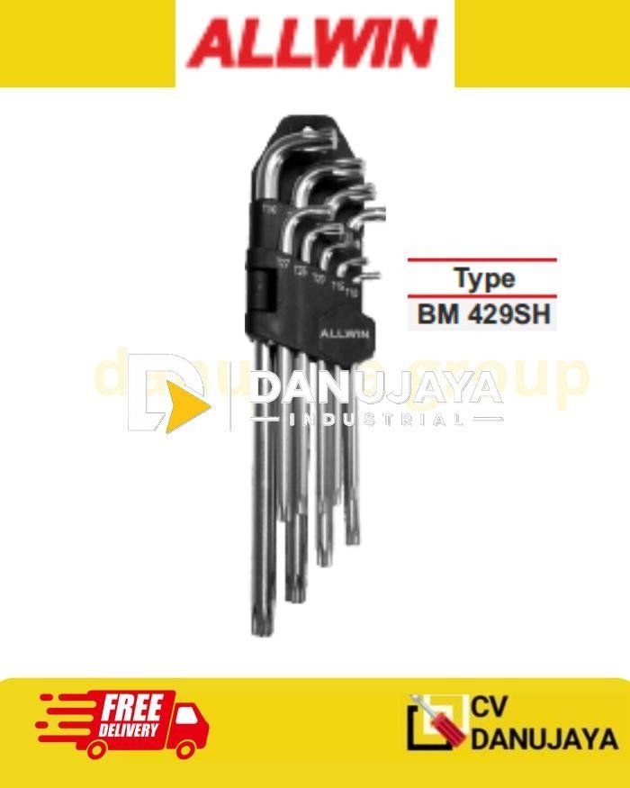 Allen Key Torx Set 9PCS Long TM 429SH ALLWIN CRV Kunci L Bintang Panjang Kepala Pendek T10 T15 T20 T25 T27 T30 T40 T45 T50 Set Kunci Torx Bengkel Motor Mobil