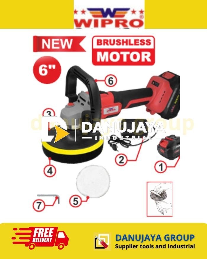 Mesin Poles Cordless 6" 6inch inchi W7600BC Brushless Wipro Pemoles Tembok Dinding Tanpa Kabel Alat Poles Portable Baterai Battery W7500 BC