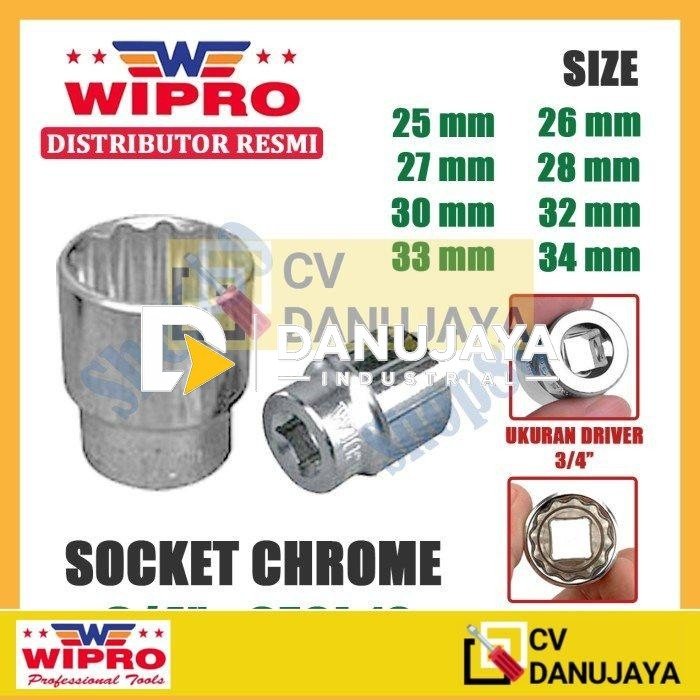 Wipro Mata Kunci Shock Sok Sock 3/4" 12PT 25 26 27 28 30 32 33 34 mm - 25 mm