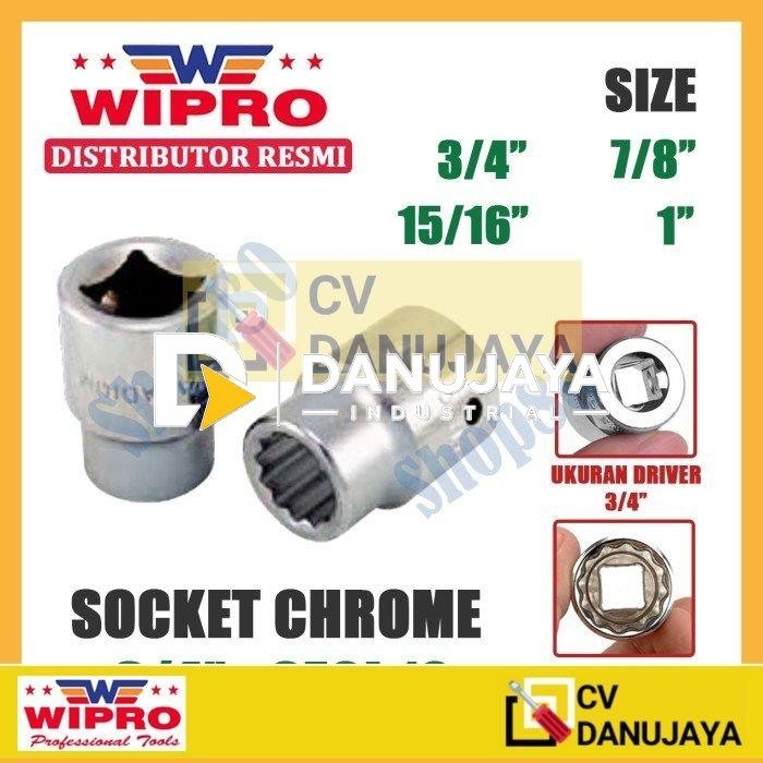 Wipro Mata Kunci Shock Sok Sock 3/4 inci 12PT 3/4 7/8 15/16 1" - 3/4"