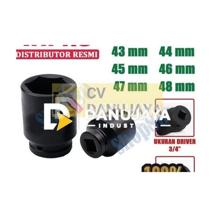Wipro Mata Kunci Shock Impact Sok Sock 3/4" 6PT 43 44 45 46 47 48 mm - 43 mm