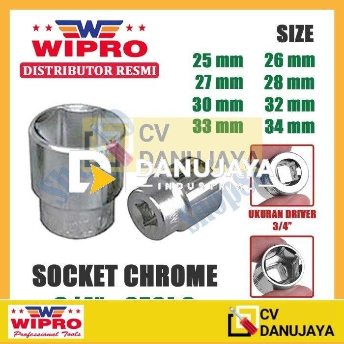 Wipro Mata Kunci Shock Sok Sock 3/4" 6PT 25 26 27 28 30 32 33 34 mm - 25 mm