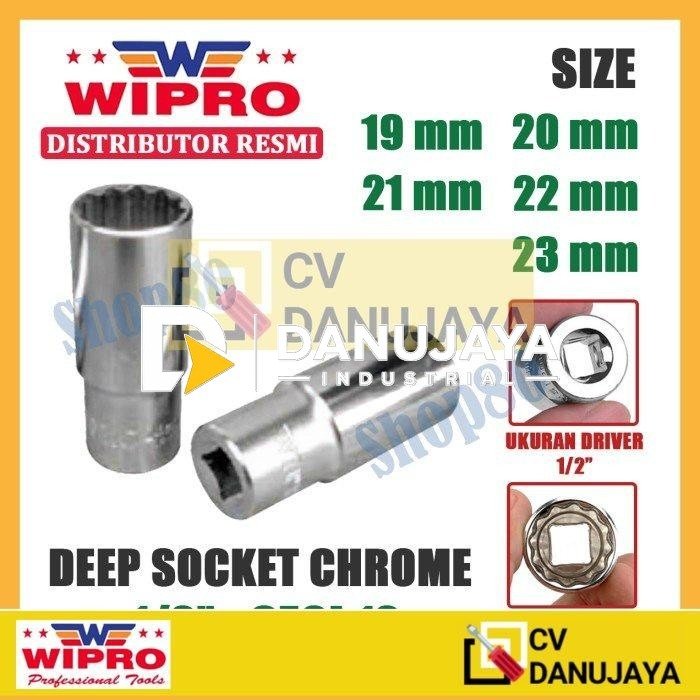 Wipro Mata Kunci Shock Panjang Sok Sock 1/2" 12PT 19 20 21 22 23 mm - 19 mm