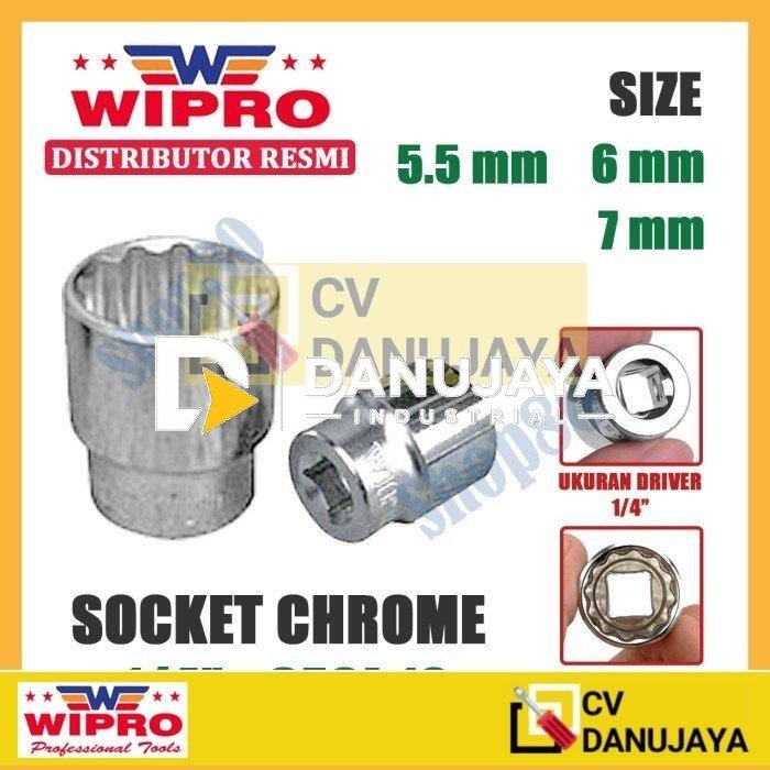 Wipro Mata Kunci Shock Sok Sock 1/4" inci 12PT 5.5 6 7 mm - 5.5 mm