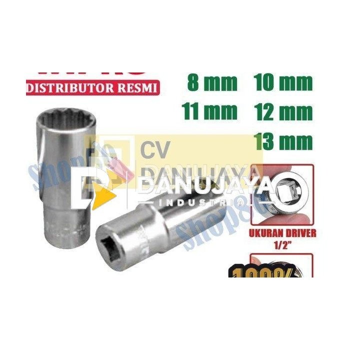 Wipro Mata Kunci Shock Panjang Sok Sock 1/2" 12PT 8 10 11 12 13 mm - 8 mm