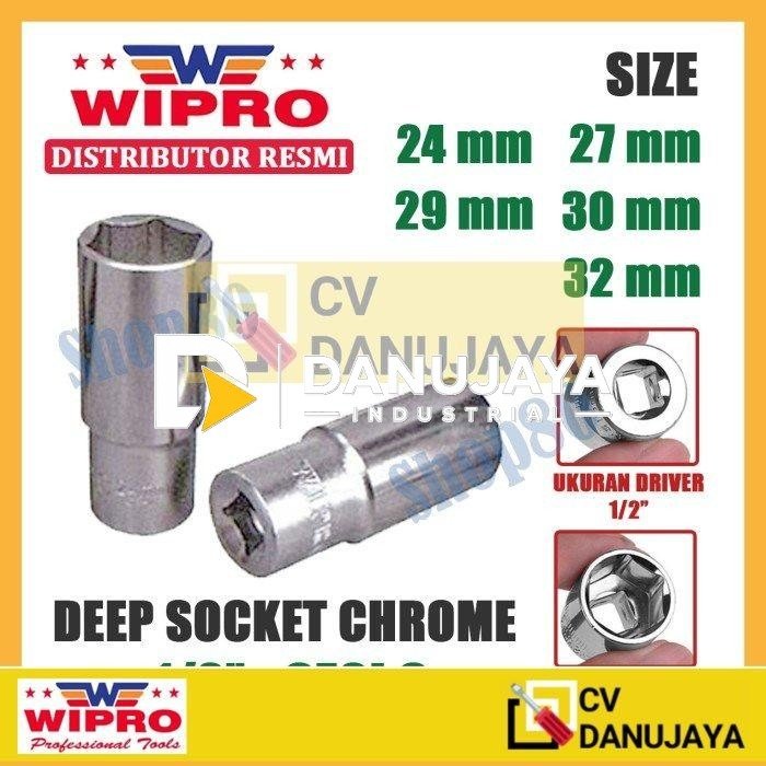 Wipro Mata Kunci Shock Panjang Sok Sock 1/2" 6PT 24 27 29 30 32 mm - 24 mm
