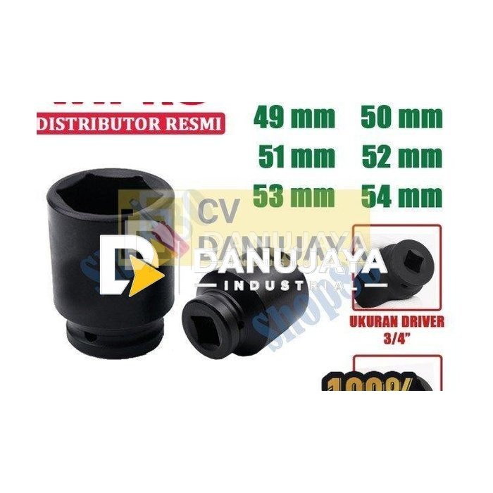 Wipro Mata Kunci Shock Impact Sok Sock 3/4" 6PT 49 50 51 52 53 54 mm - 49 mm