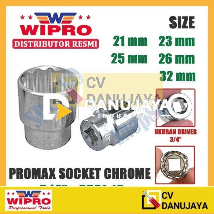 Wipro PR Mata Kunci Shock Sok Sock 3/4" inci 12PT 21 23 25 26 32 mm - 21 mm