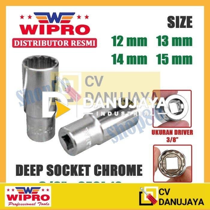 Wipro Mata Kunci Shock Panjang Sok Sock 3/8 inci 12PT 12 13 14 15 mm - 12 mm