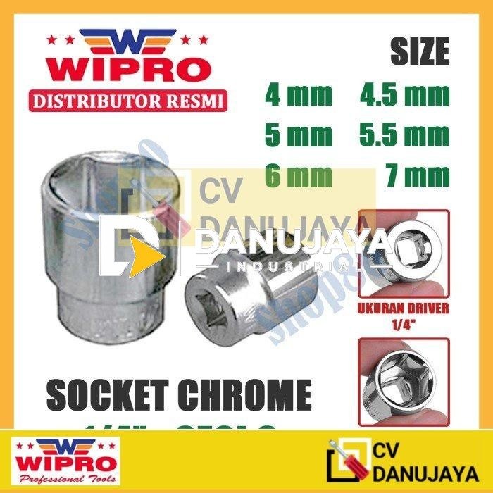Wipro Mata Kunci Shock Sok Sock 1/4" inci 6PT 4 4.5 5 5.5 6 7 mm - 4 mm