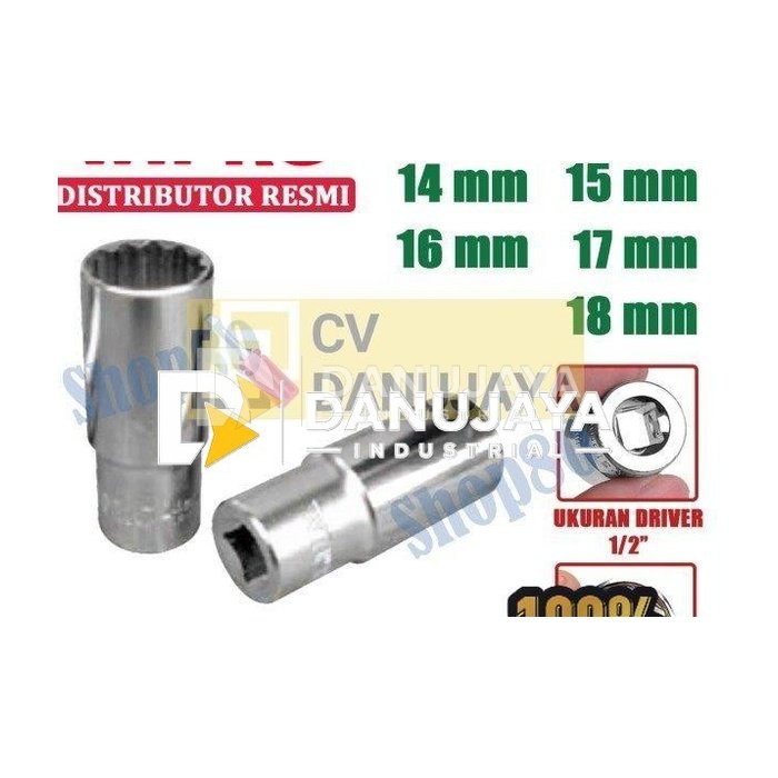 Wipro Mata Kunci Shock Panjang Sok Sock 1/2" 12PT 14 15 16 17 18 mm - 14 mm
