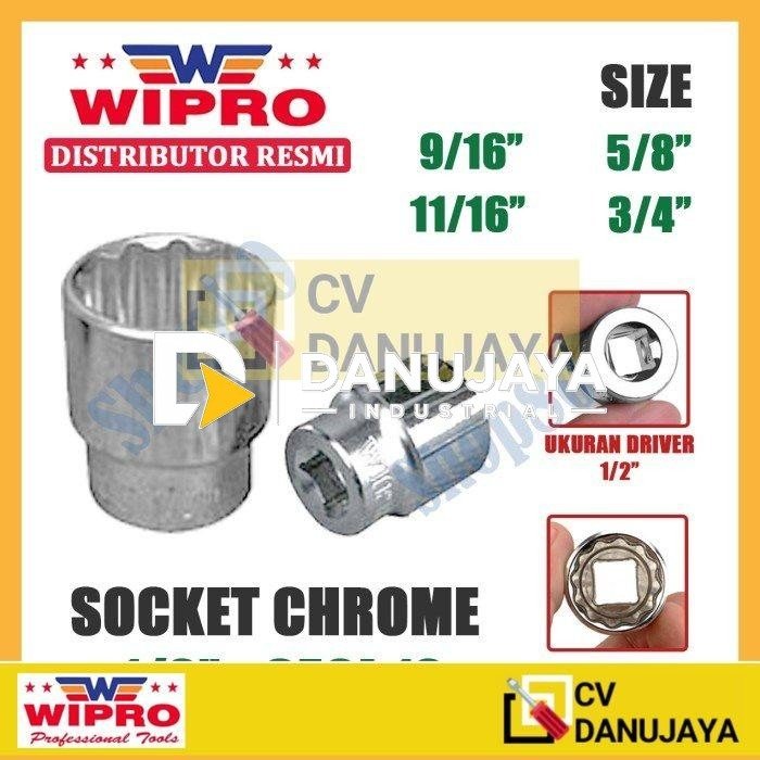 Wipro Mata Kunci Shock Sok Sock 1/2" inci 12PT 9/16 5/8 11/16 3/4" - 9/16"