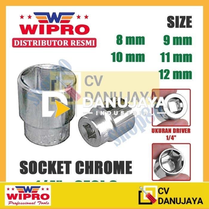 Wipro Mata Kunci Shock Sok Sock 1/4" inci 6PT 8 9 10 11 12 mm - 8 mm