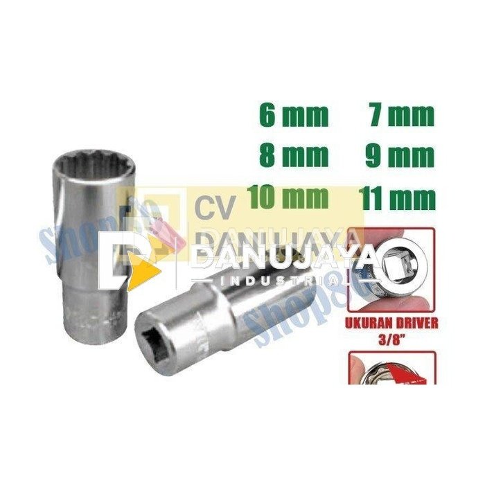 Wipro Mata Kunci Shock Panjang Sok Sock 3/8 inci 12PT 6 7 8 9 10 11 mm - 6 mm