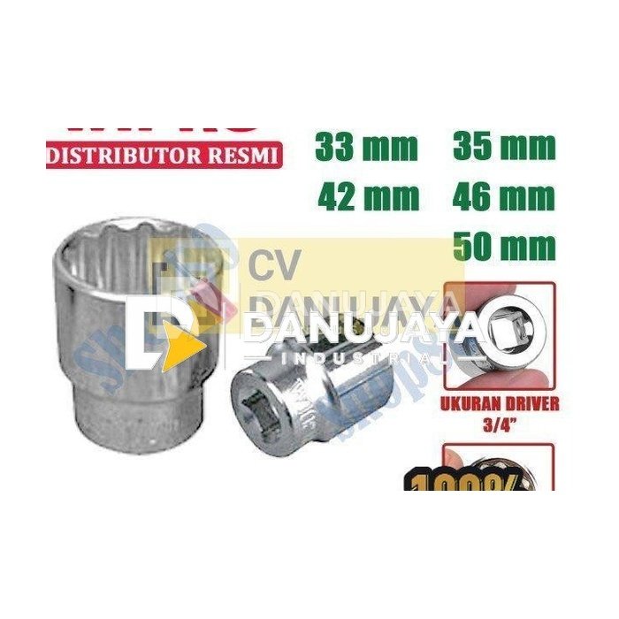 Wipro PR Mata Kunci Shock Sok Sock 3/4" inci 12PT 33 35 42 46 50 mm - 33 mm