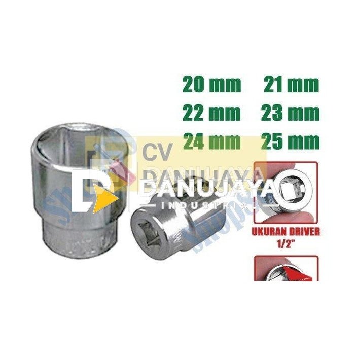 Wipro Mata Kunci Shock Sok Sock 1/2" inci 6PT 20 21 22 23 24 25 mm - 20 mm
