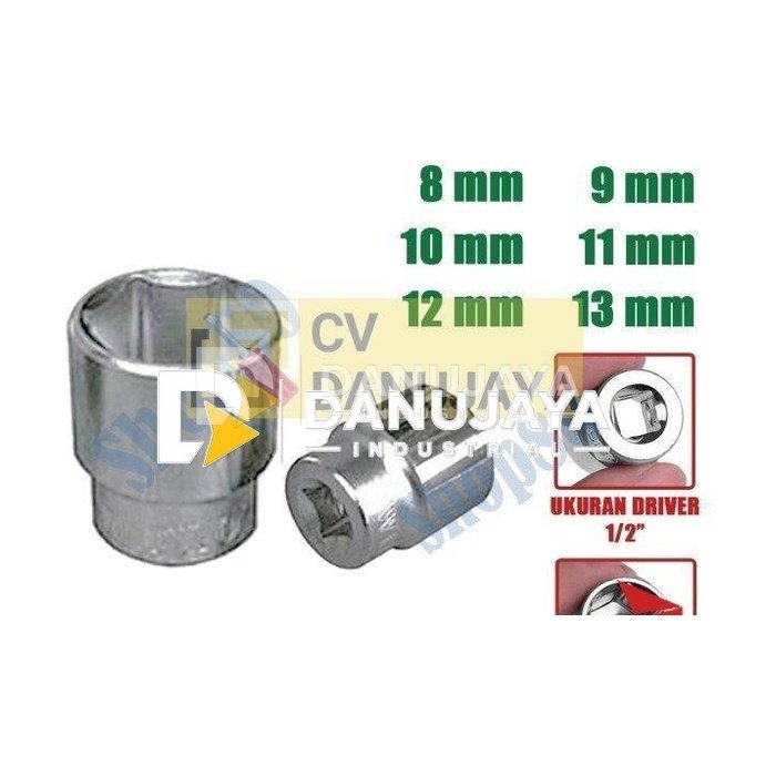 Wipro Mata Kunci Shock Sok Sock 1/2" inci 6PT 8 9 10 11 12 13 mm - 8 mm