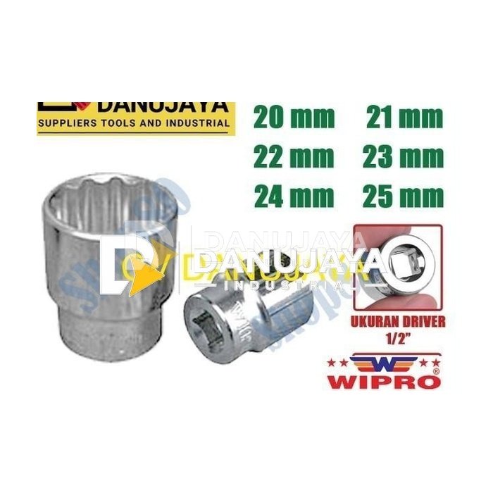 Wipro Mata Kunci Shock Sok Sock 1/2" inci 12PT 20 21 22 23 24 25 mm - 20 mm