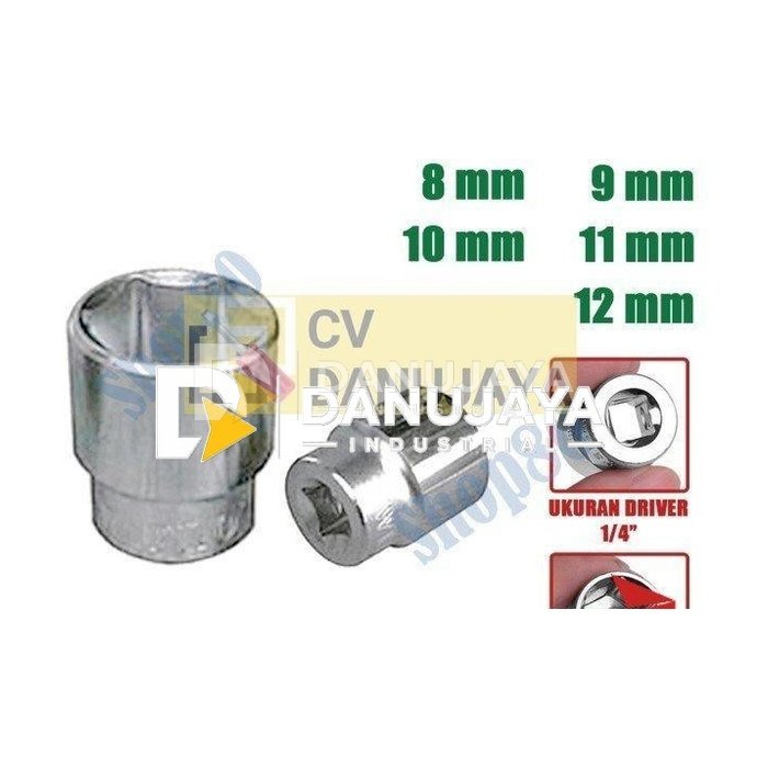 Wipro Mata Kunci Shock Sok Sock 1/4" inci 6PT 8 9 10 11 12 mm - 8 mm