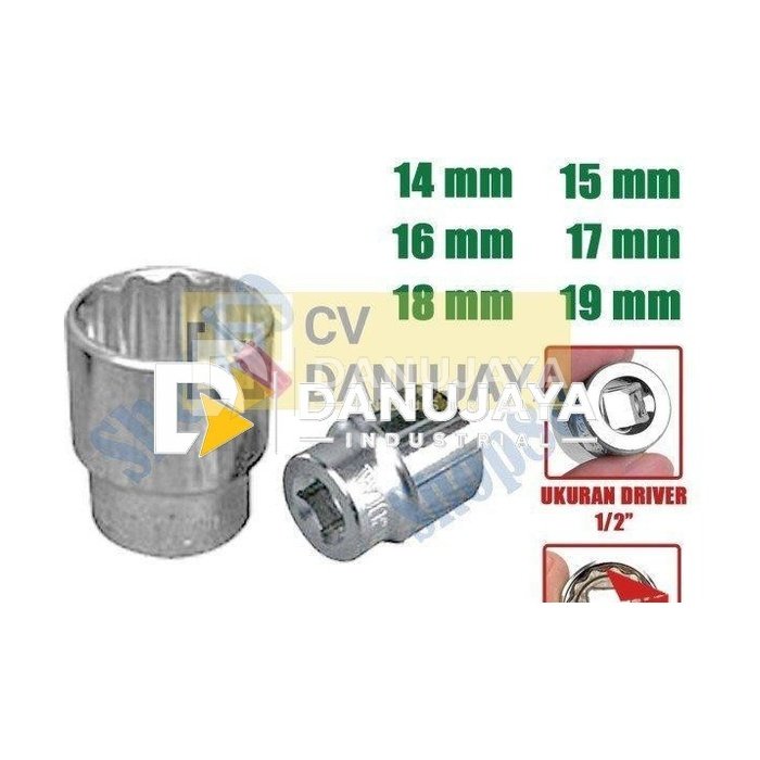 Wipro Mata Kunci Shock Sok Sock 1/2" inci 12PT 14 15 16 17 18 19 mm - 14 mm