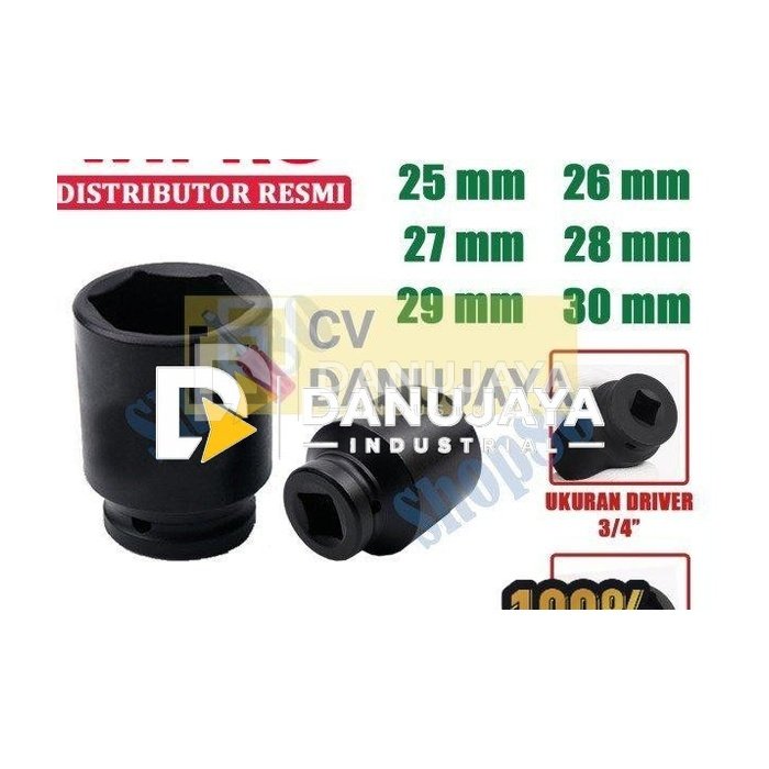 Wipro Mata Kunci Shock Impact Sok Sock 3/4" 6PT 25 26 27 28 29 30 mm - 25 mm