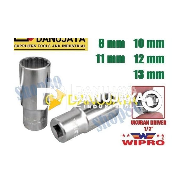 Wipro Mata Kunci Shock Panjang Sok Sock 1/2" 12PT 8 10 11 12 13 mm - 8 mm