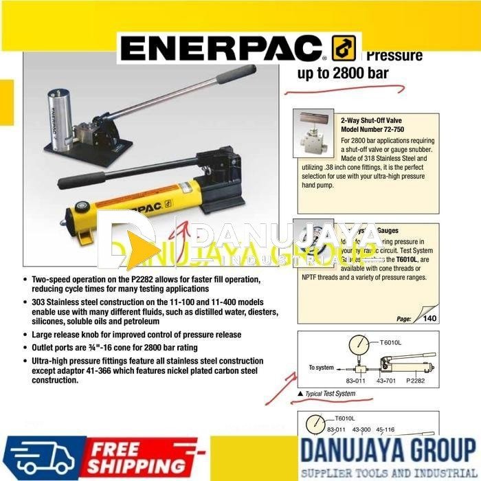 P2282 Enerpac Hydraulic Pump Pompa Hidrolik Manual Portable Heavy Duty Industrial