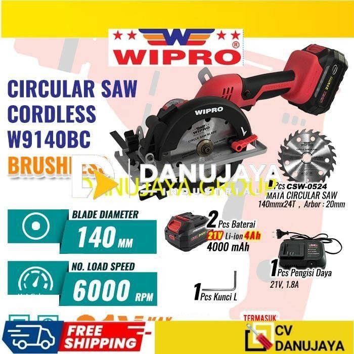 WIPRO Mesin Circular Saw Cordless W9140BC (140mm) Brushless