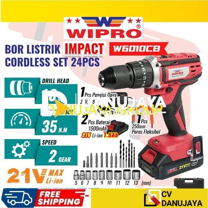 WIPRO Bor Listrik Impact Cordless Set 24 pcs W6010CB (10mm)