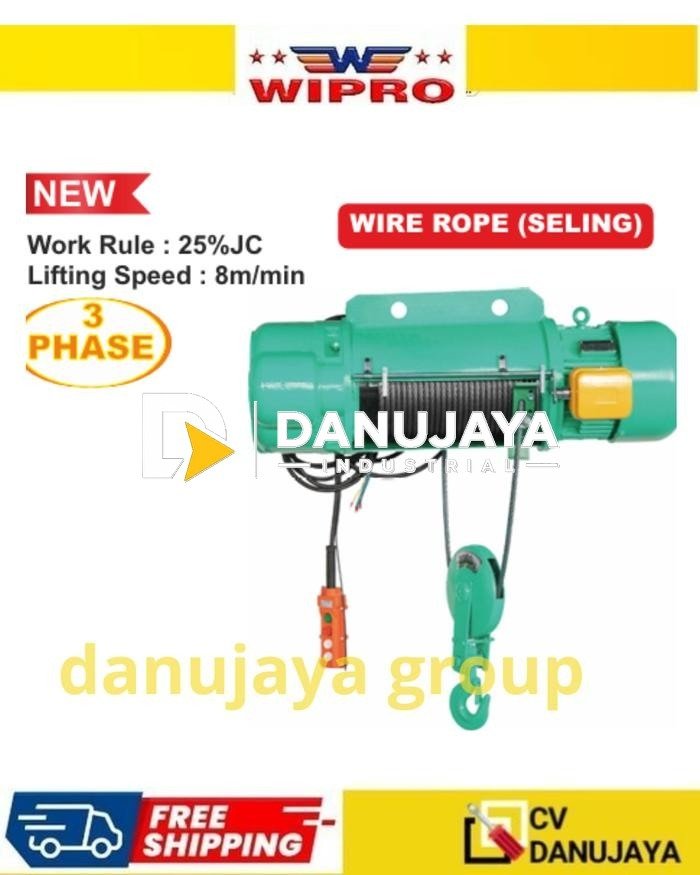 Katrol Electric Wire Rope Hoist 3 Phase 380V Wipro PA-20090, PA-20120, PA-30090, PA-30120, PA-50090, PA-50120