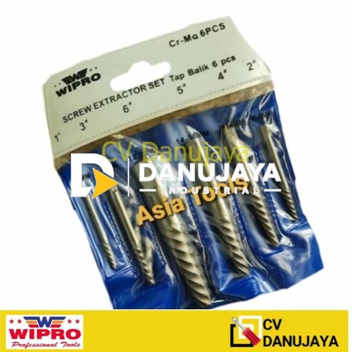WIPRO ALAT PEMBUKA BAUT RUSAK Screw Extractor Set Tap Balik Set 6pcs No.1-6 Inch inchi
