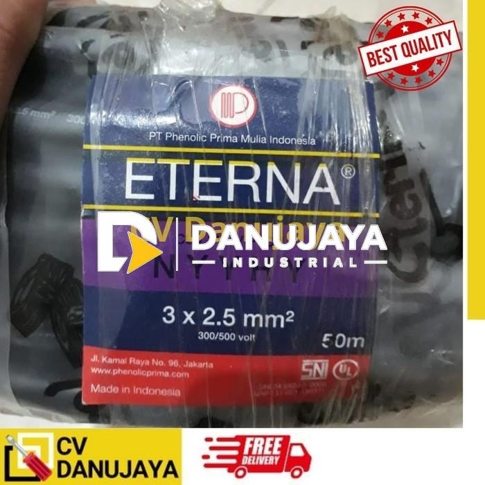 Kabel Listrik Eterna 3 x 2.5 3x2.5 mm Warna Hitam Serabut NHYYHY 50 Meter 50M 1 Roll