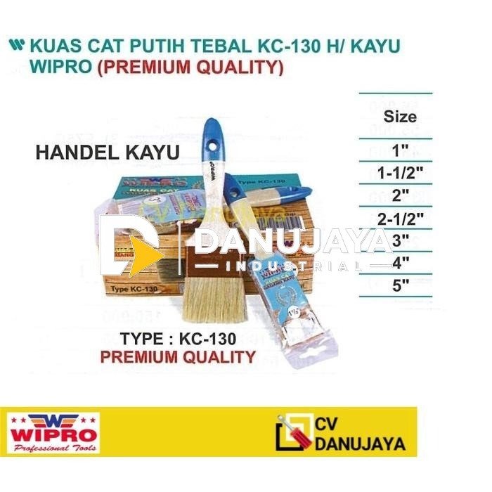 Kuas Cat Putih Tebal Handle gagang Kayu Size 4 Inch - Wipro KC130