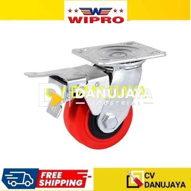 Wipro Roda Trolley Troli Troly Gerobak Dorong PU Plastic Core 8" H+Rem (30200B2)