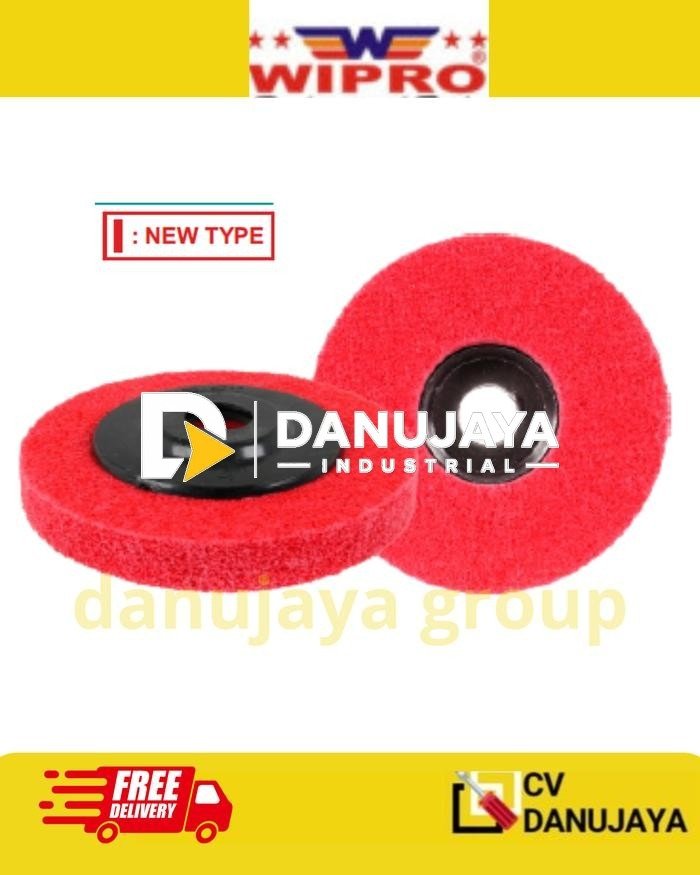 Gerinda Non Woven 4 Inch Merah WIPRO GWM-103 Fibre Polishing Wheel 100x12x16mm Grit #240 Density 9P untuk Grinding Finishing Stainless Steel Besi dan Kuningan