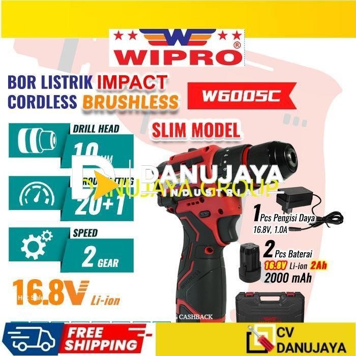 Wipro W6005C Bor Listrik Cordless 10mm Brushless Impact