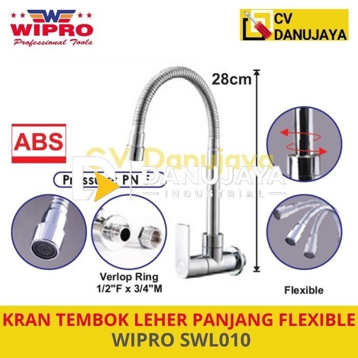 KRAN Keran TEMBOK LEHER PANJANG FLEXIBLE Stainless Steel WIPRO SWL0101