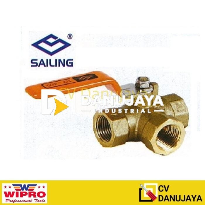 Ball Valve 3 Pintu Way Katup Air Keran kran Kuningan Anti Karat Foot valve Size 1" Inch onda Sailing B1095