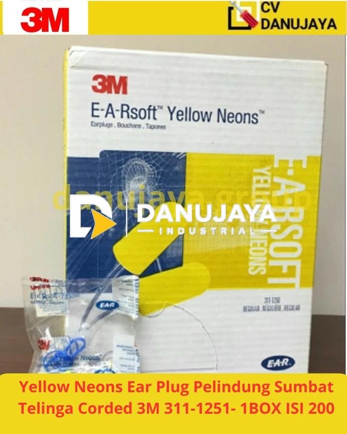 Yellow Neons Ear Plug Pelindung Sumbat Telinga Corded 3M 311-1251 1BOX ISI 200PASANG