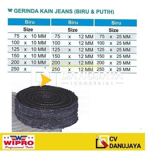 Gerinda Grinder Kain Jeans Biru & Putih 100 x 10mm - Wipro