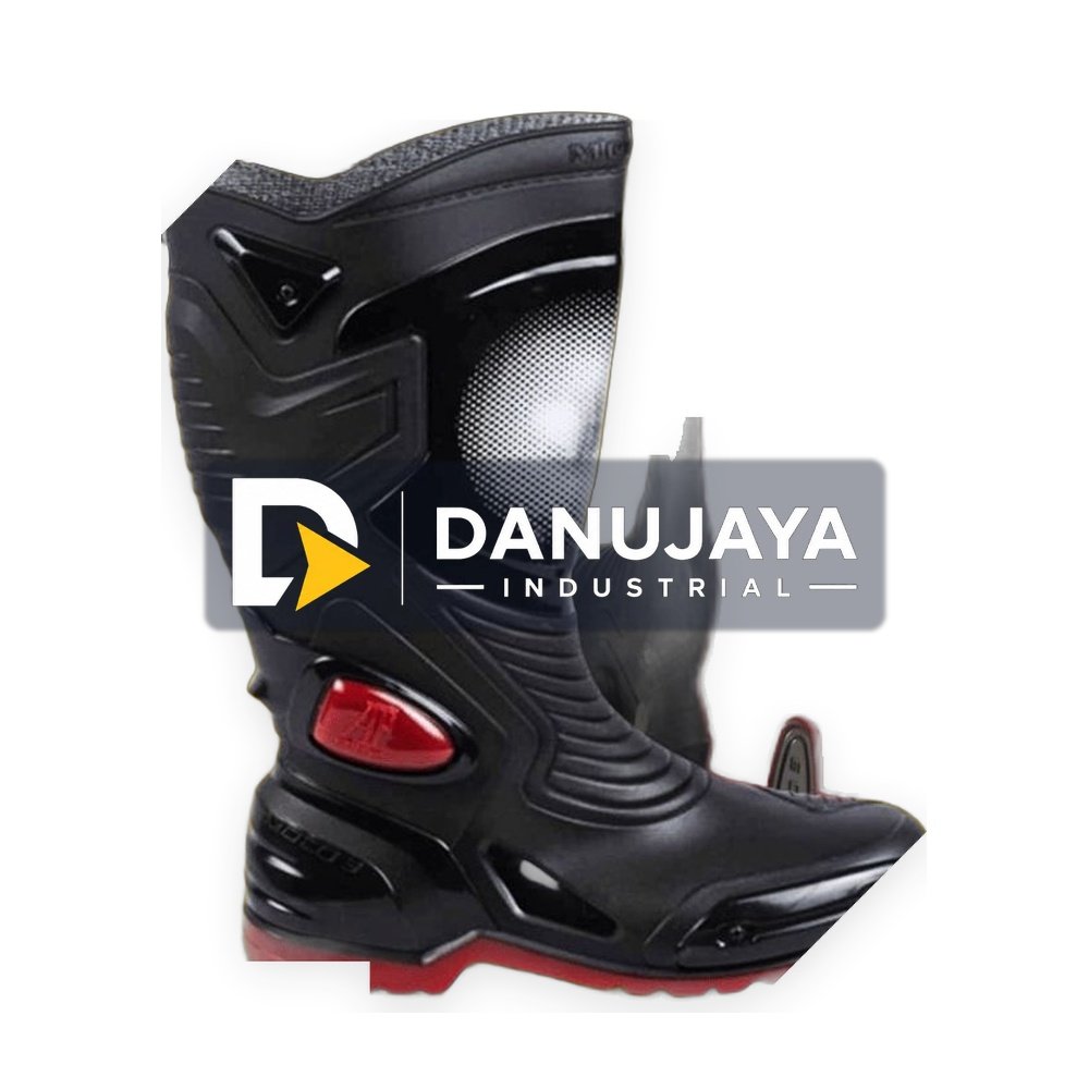 ( Garansi ) Sepatu AP Boots Moto 3 Hitam Merah, Anti Slip, Tahan Lumpur