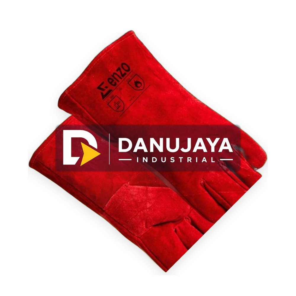 Sarung Tangan Las Kulit Tahan Panas ENZO Merah 14 inch
